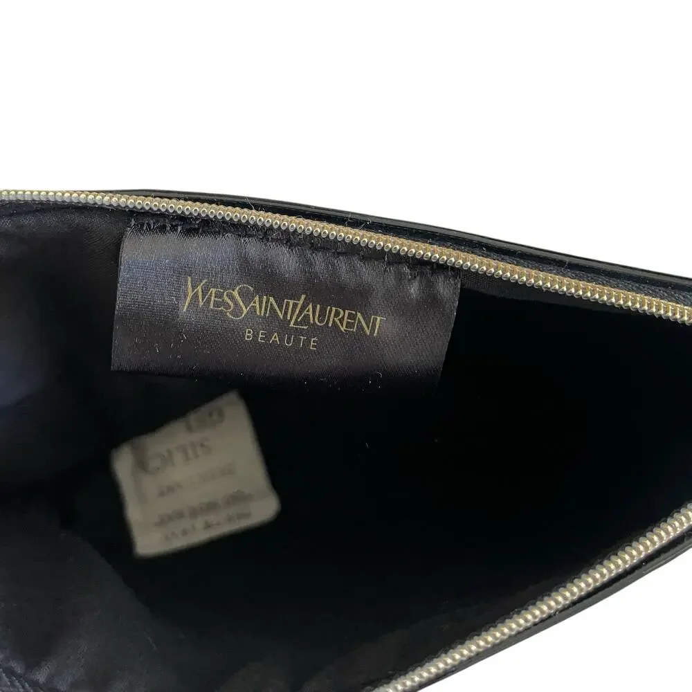 Yves Saint Laurent YSL Beaute Makeup Bag Travel Pouch Black Patent Clutch NEW